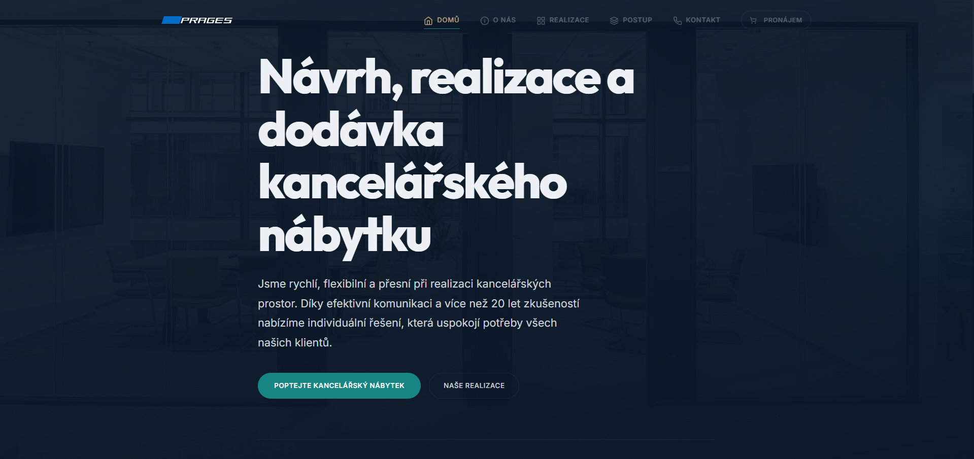 Webové stránky PRAGES – návrh, realizace a dodávka kancelářského nábytku